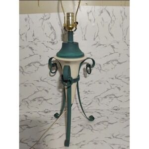 Mcm Gothic Revival Pendant Floating French Porcelain SWAG WROUGHT IRON PATINA